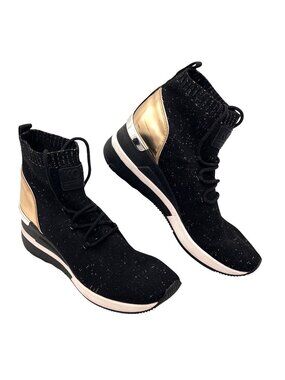 Michael Kors Skyler Elastic Bootie Wedge High Top Sneaker Womens Size 7 Metallic